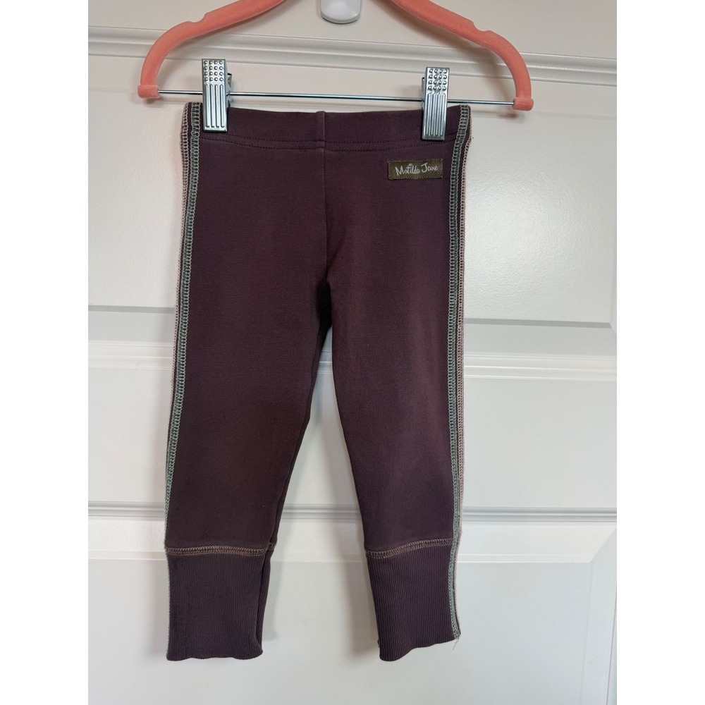 32.Matilda Jane Girls Plum Purple Contrast Stitch Ribbed Leggings Size 2 32251B